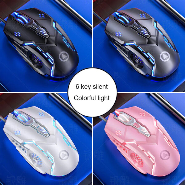 Gaming Mouse 6 Button 7 Color Backlight USB Wired Silent Mouse 4-Speed - Image 2