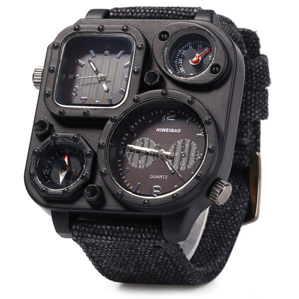 Men Big Dial Dual-Movement Sport Quartz Watch Men Military Compass Canvas Wristwatches