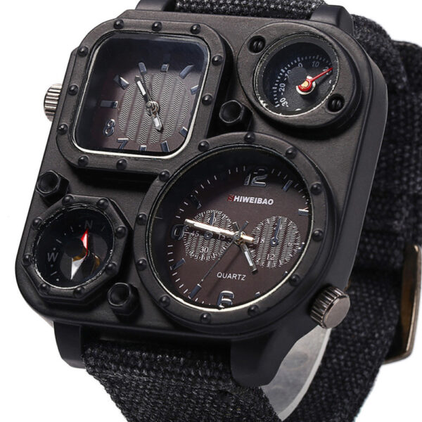 Men Big Dial Dual-Movement Sport Quartz Watch Men Military Compass Canvas Wristwatches - Image 2