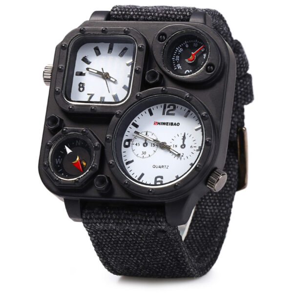 Men Big Dial Dual-Movement Sport Quartz Watch Men Military Compass Canvas Wristwatches - Image 3
