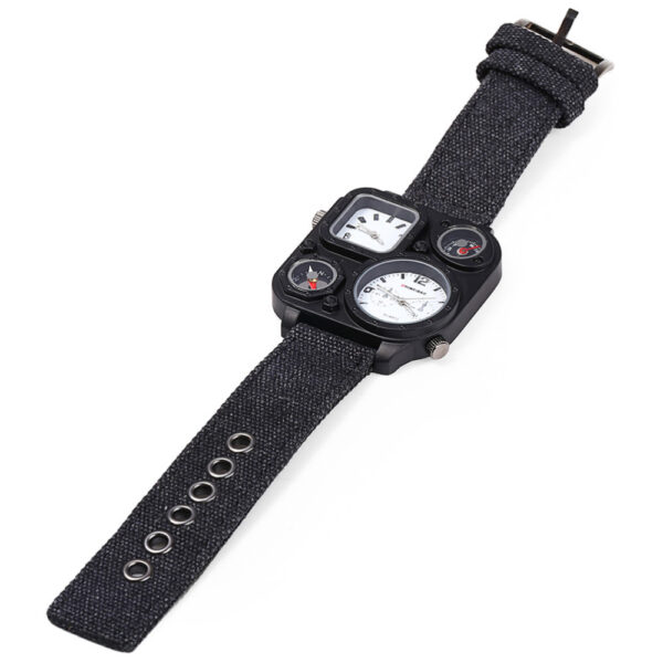 Men Big Dial Dual-Movement Sport Quartz Watch Men Military Compass Canvas Wristwatches - Image 4