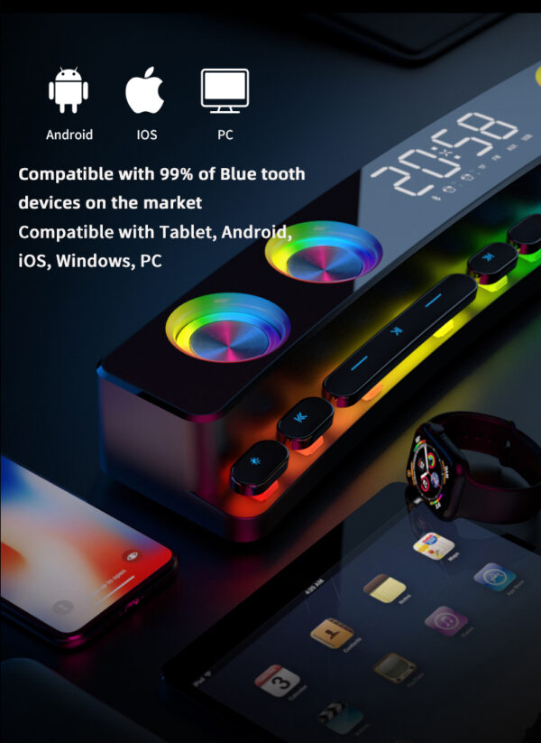Game Subwoofer Bluetooth Speaker Sound Bar USB 3D Stereo Clock Soundbar AUX FM - Image 4