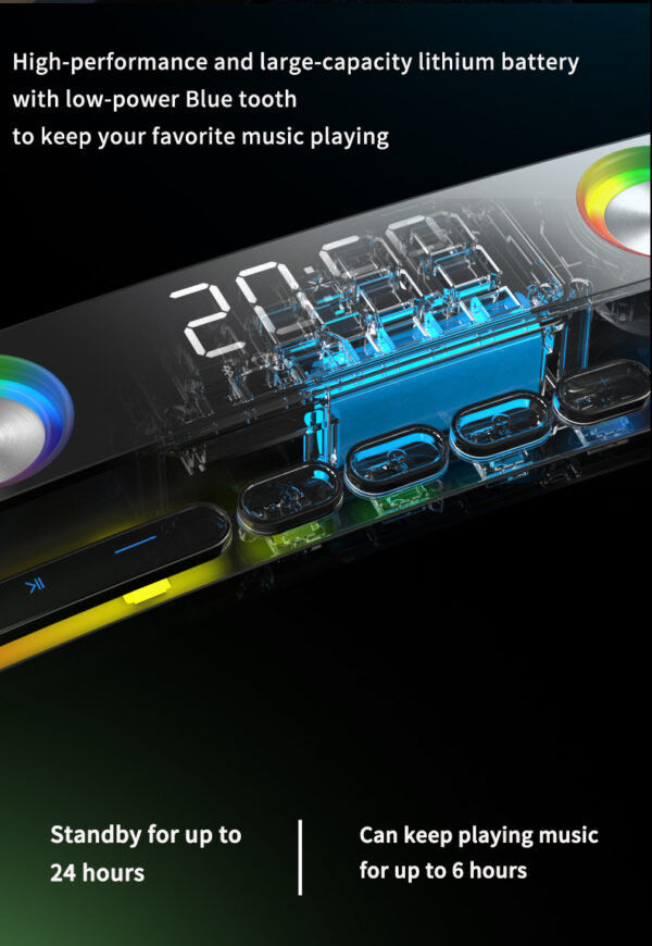 Game Subwoofer Bluetooth Speaker Sound Bar USB 3D Stereo Clock Soundbar AUX FM - Image 3