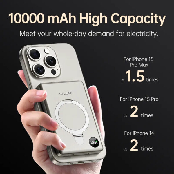 10000mah Wireless Magnetic Power Bank with hold and LED - Image 5