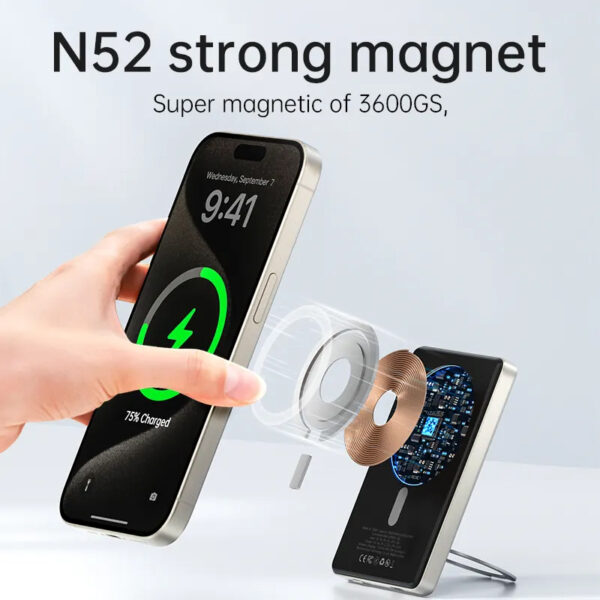 10000mah Wireless Magnetic Power Bank with hold and LED - Image 3